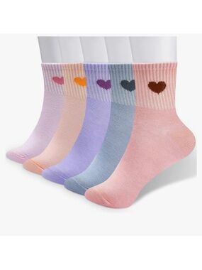 🆕-Women's Set of 6 Ankle High Cotton Fun Heart Socks. Cute Colors (100%cotton)